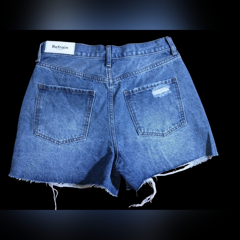 Blue High-Waisted Distressed Jean Shorts Size S - Picture 3 of 4